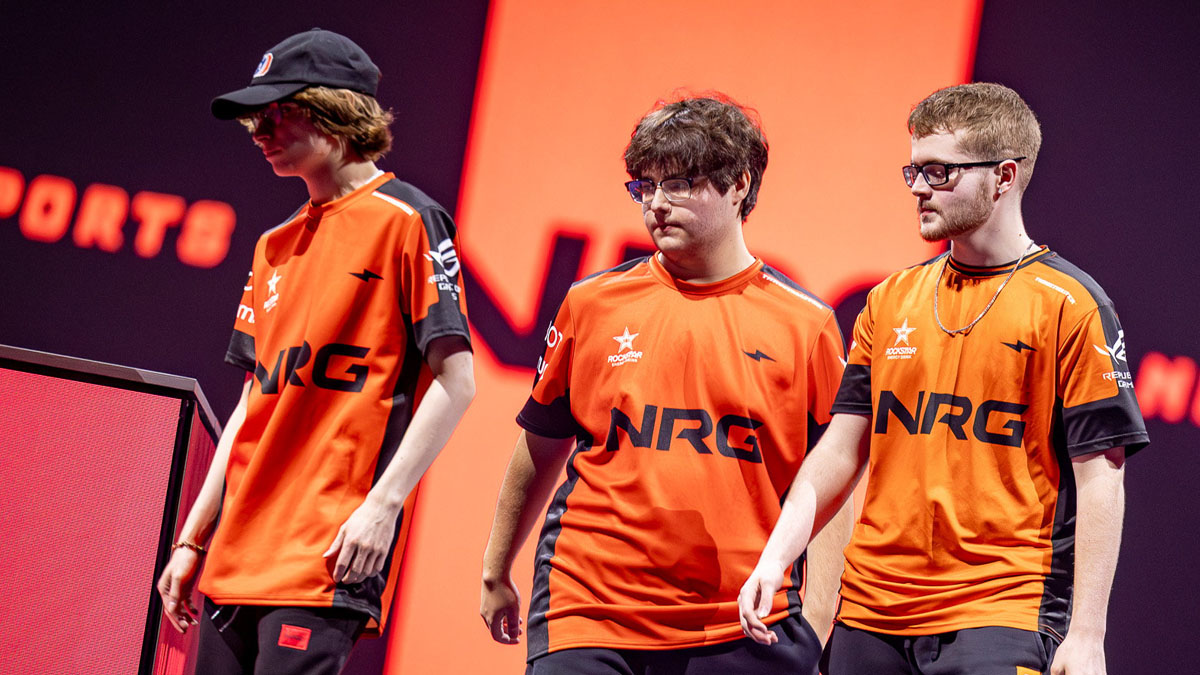 BeastMode, Daniel, and Atomic posing on stage at RLCS 2025